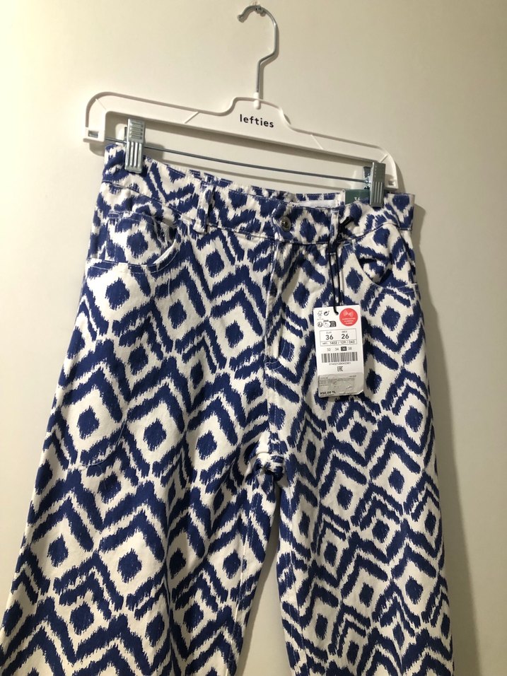 Mavi Bağlamalı Desenli Kadın Pantolon - Görsel 2