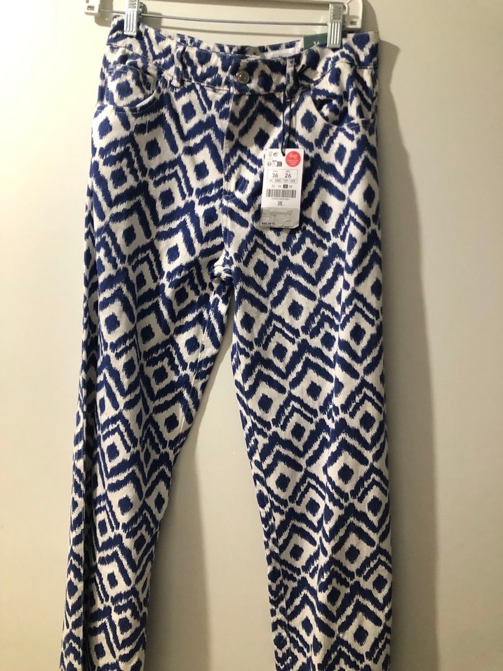 Mavi Bağlamalı Desenli Kadın Pantolon - Görsel 4