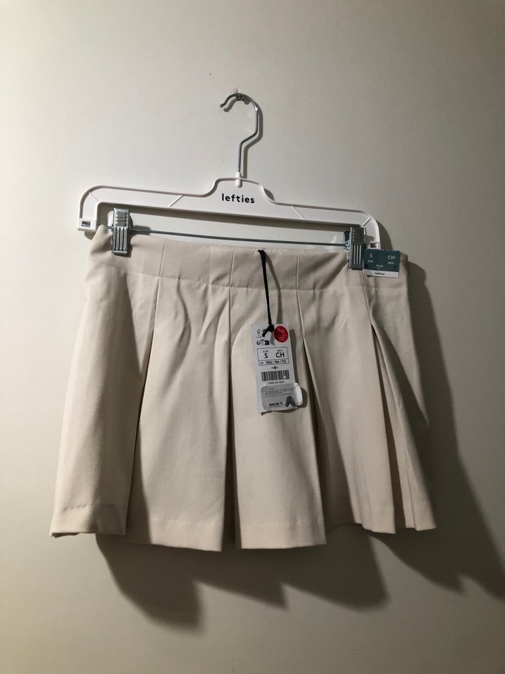 Bej Renkli Pilili Mini Etek - Görsel 3