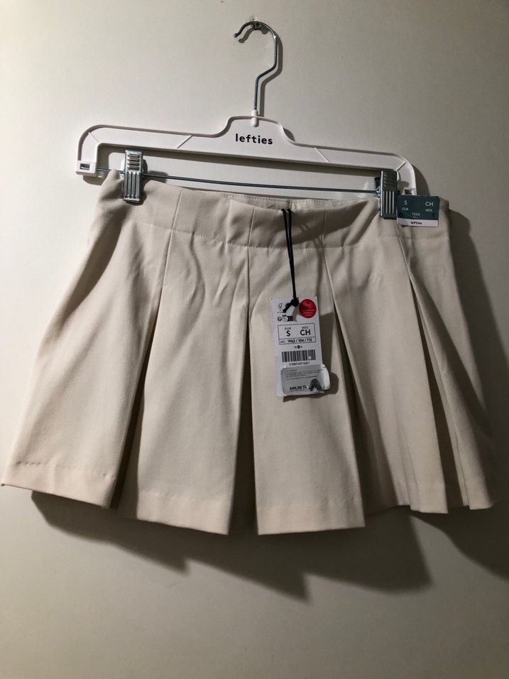 Bej Renkli Pilili Mini Etek - Görsel 2