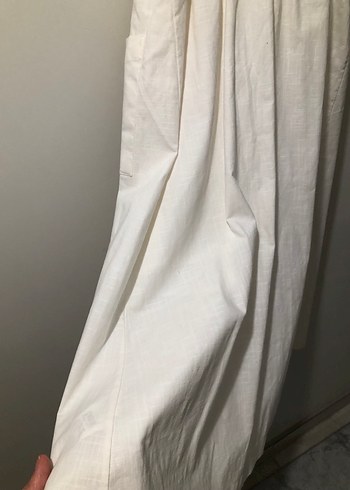 Düğmeli Beyaz Keten Uzun Elbise - Görsel 5