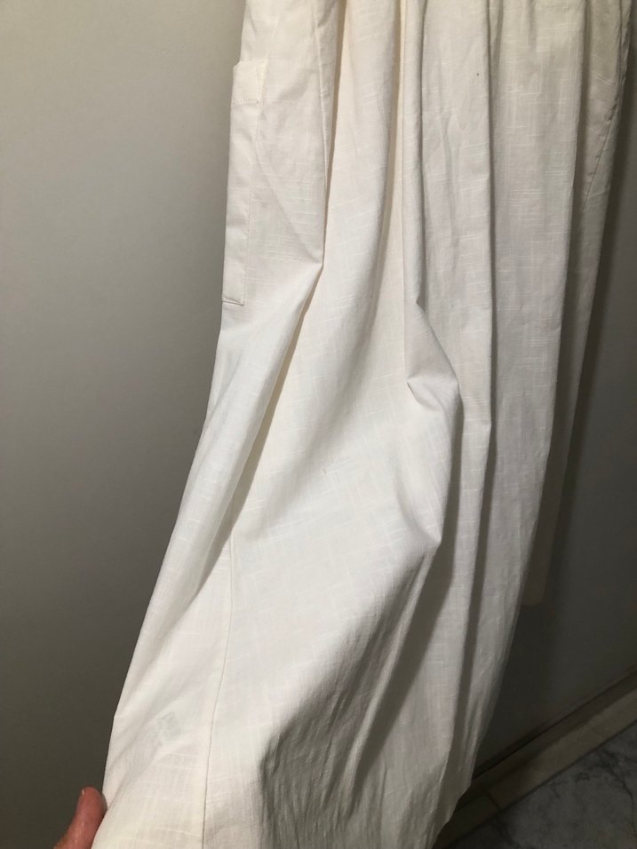 Düğmeli Beyaz Keten Uzun Elbise - Görsel 5