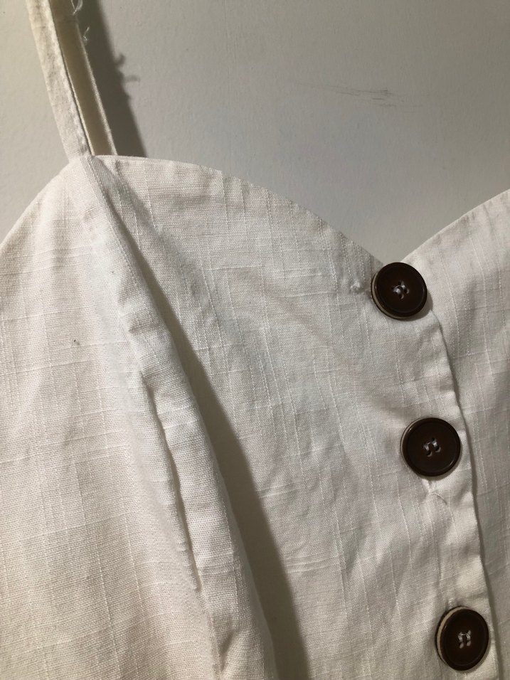 Düğmeli Beyaz Keten Uzun Elbise - Görsel 4
