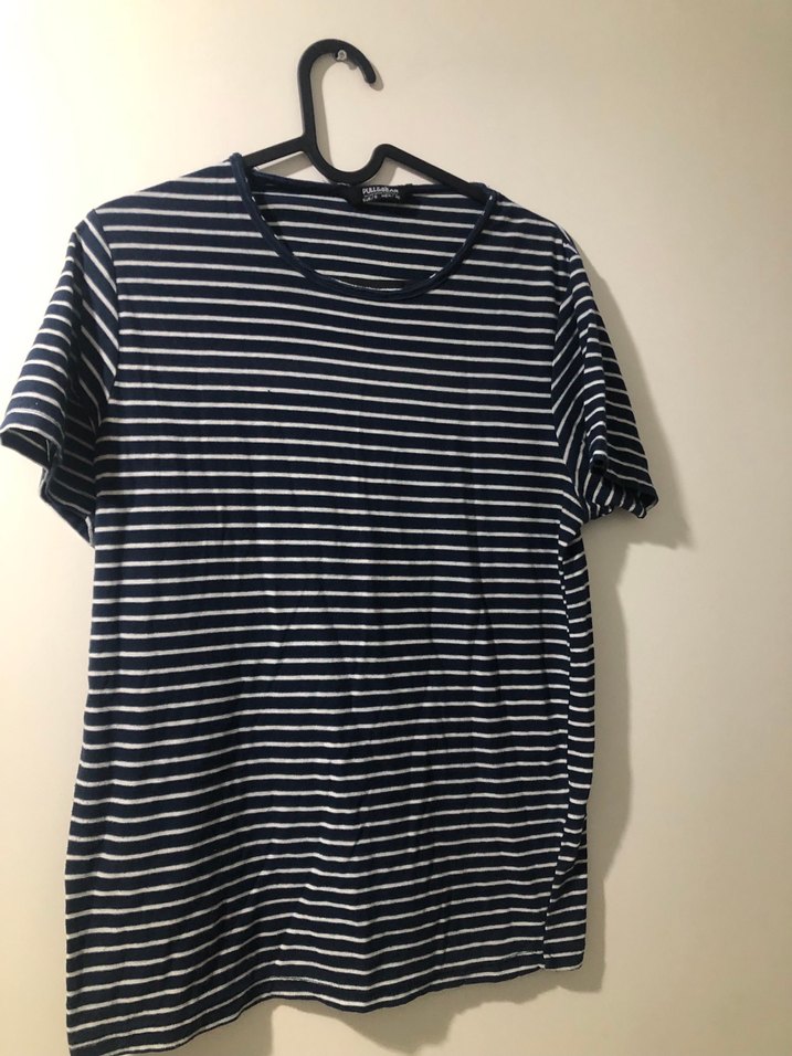 Erkek Lacivert Çizgili Kısa Kollu Tişört - Görsel 2