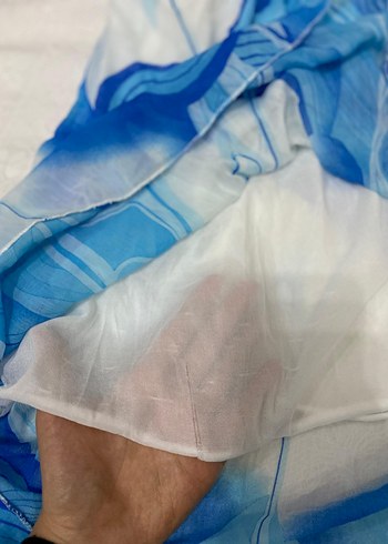 Vintage Mavi Bağlama Desenli Uzun Etek - Görsel 4