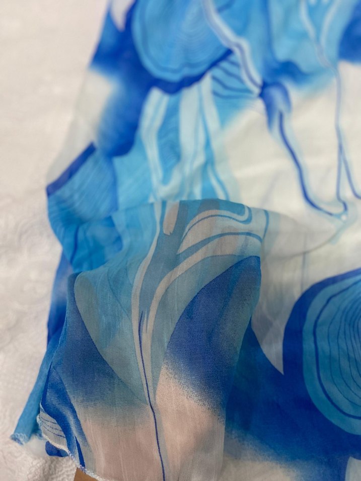 Vintage Mavi Bağlama Desenli Uzun Etek - Görsel 3