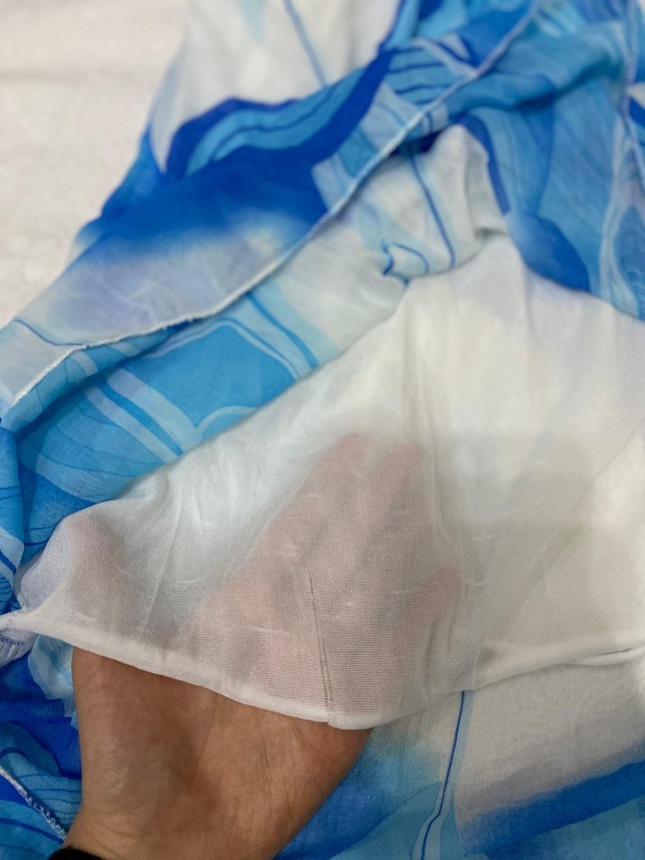 Vintage Mavi Bağlama Desenli Uzun Etek - Görsel 4