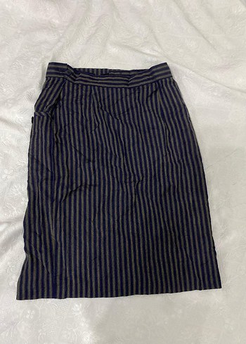 Vintage Lacivert Çizgili Midi Etek - Görsel 3