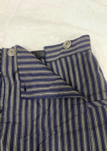 Vintage Lacivert Çizgili Midi Etek - Görsel 4