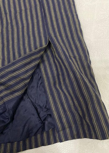 Vintage Lacivert Çizgili Midi Etek - Görsel 5