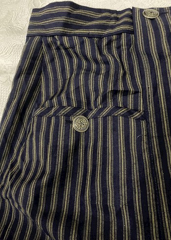 Vintage Lacivert Çizgili Midi Etek - Görsel 6