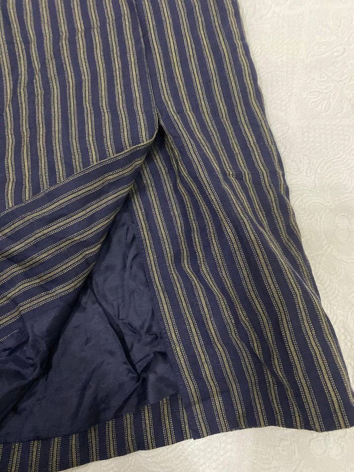 Vintage Lacivert Çizgili Midi Etek - Görsel 5