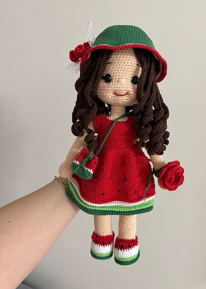 El örgüsü Amigrumi karpuz güzeli sevimli bebek - Görsel 4