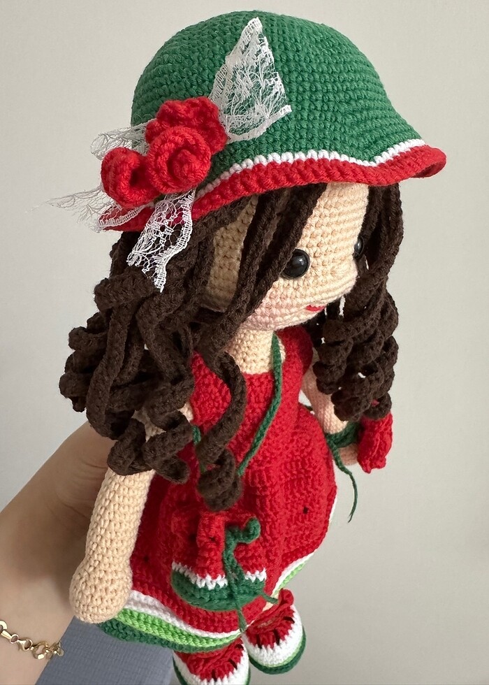 El örgüsü Amigrumi karpuz güzeli sevimli bebek - Görsel 3