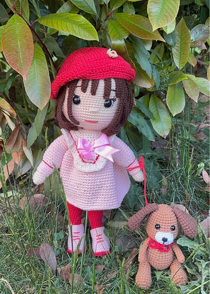 El örgüsü Amigrumi sevimli bebek ve köpeği - Görsel 4