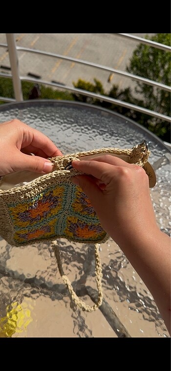 El örgüsü motifli hasır çanta - Görsel 5