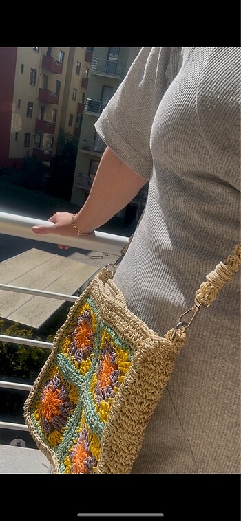 El örgüsü motifli hasır çanta - Görsel 6