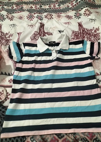 Çizgili Kısa Kollu Hamile Polo Tişört - Görsel 2