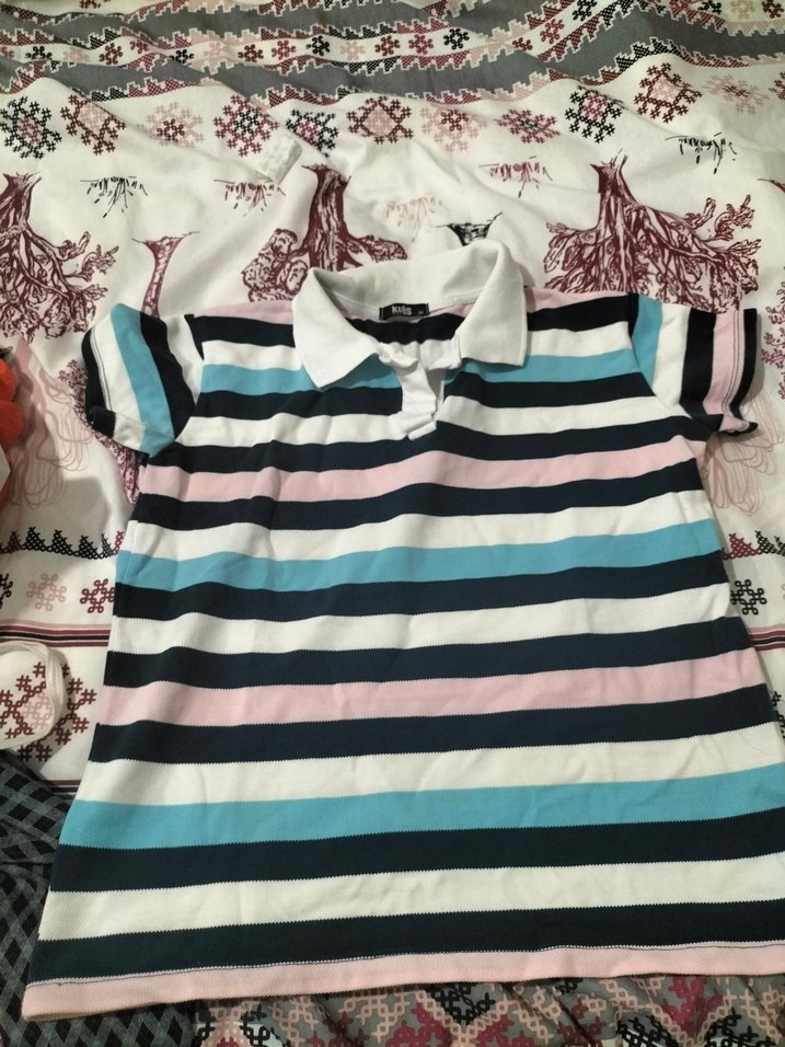 Çizgili Kısa Kollu Hamile Polo Tişört - Görsel 2