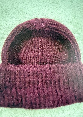 Bordo yün Örgü Kadın Bere - Görsel 2