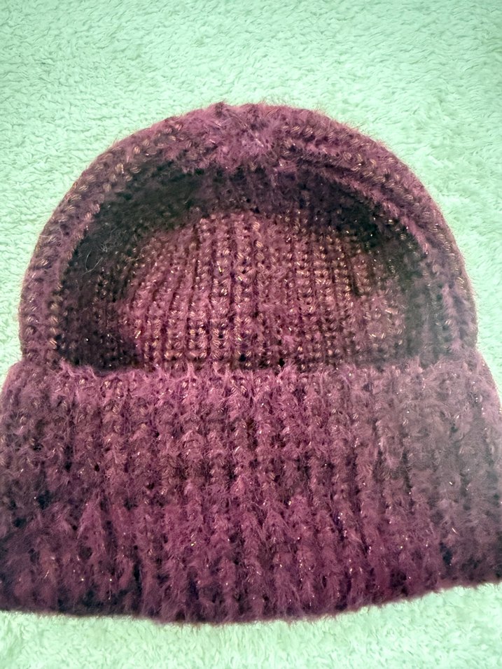 Bordo yün Örgü Kadın Bere - Görsel 2