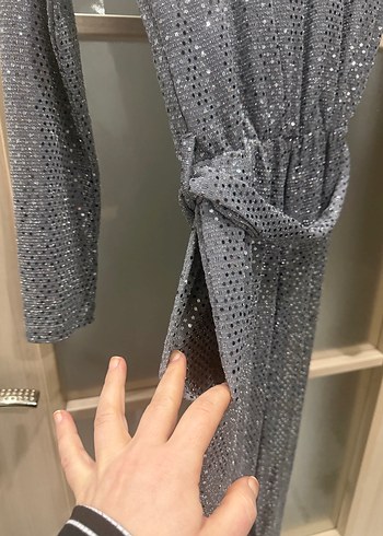 Zara Gri pul payet Uzun Kadın tulum - Görsel 6