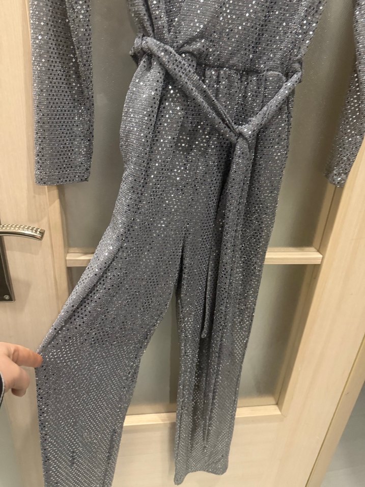 Zara Gri pul payet Uzun Kadın tulum - Görsel 2