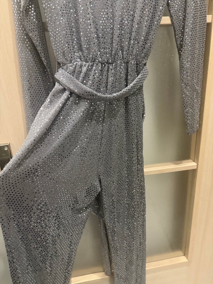 Zara Gri pul payet Uzun Kadın tulum - Görsel 5