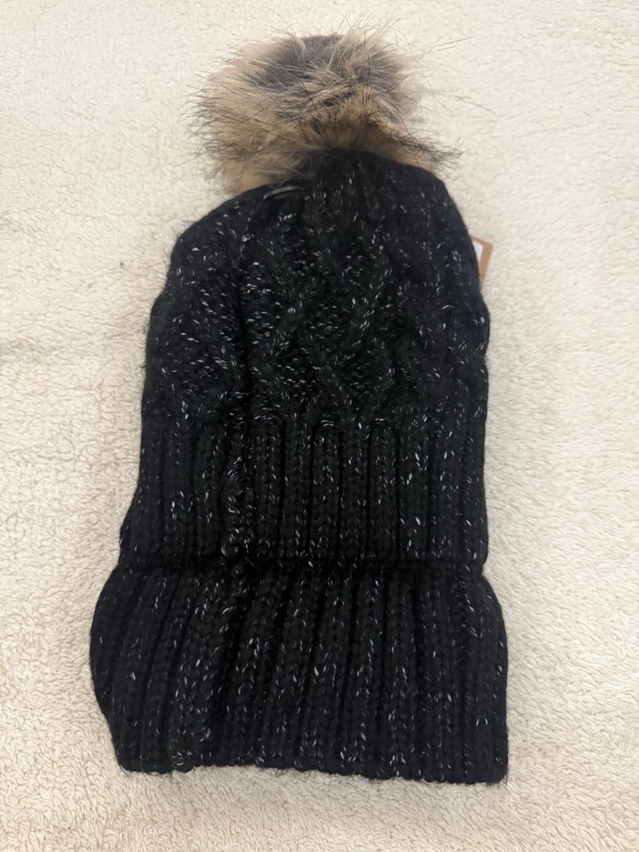 Siyah Kürklü Kadın Örgü Bere - Görsel 3