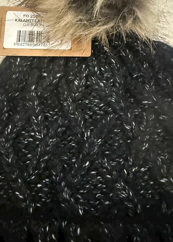 Kürklü siyah simli Yün Kadın Bere - Görsel 2