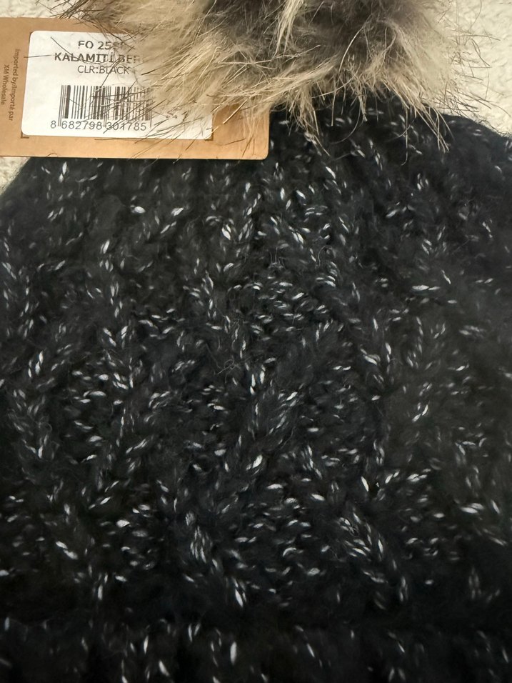Kürklü siyah simli Yün Kadın Bere - Görsel 2