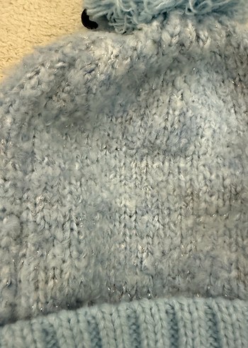 Mavi Örgü Kadın Bere Ponponlu - Görsel 2