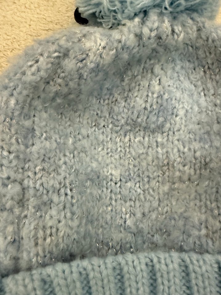 Mavi Örgü Kadın Bere Ponponlu - Görsel 2