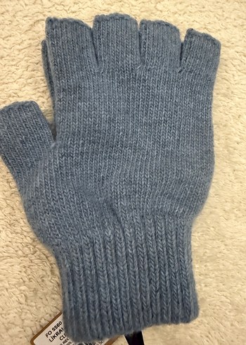 Mavi Gri Yarım Parmak Örgü Yün Eldiven - Görsel 2