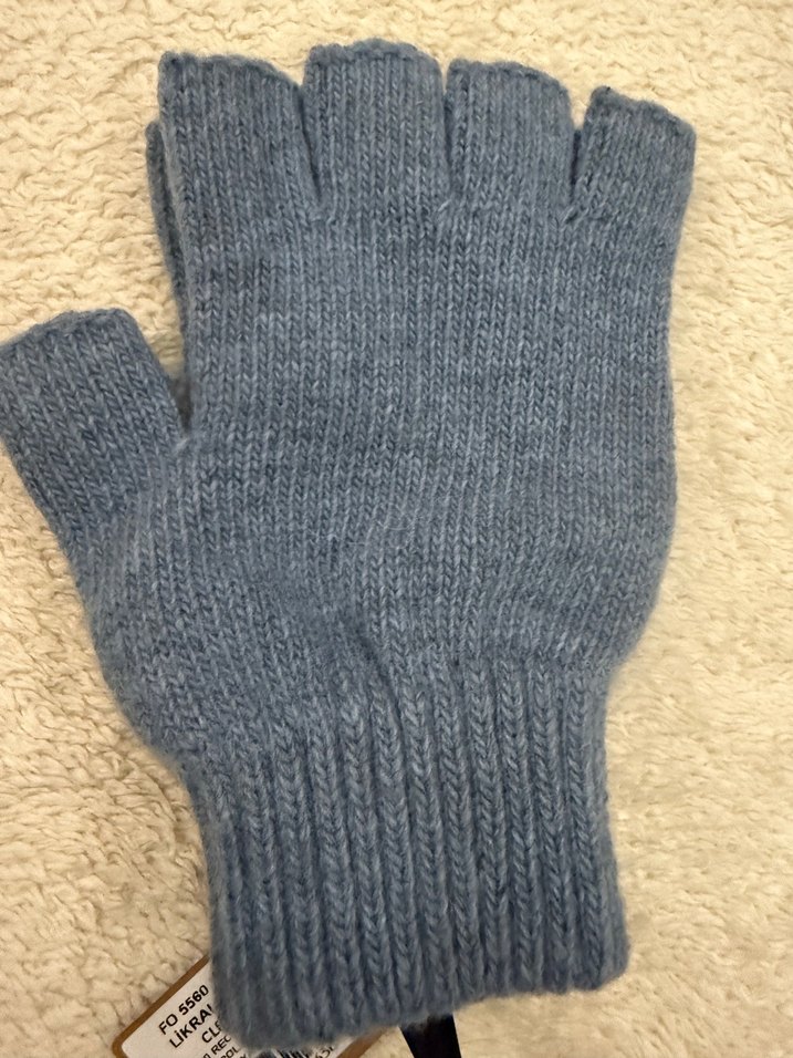 Mavi Gri Yarım Parmak Örgü Yün Eldiven - Görsel 2