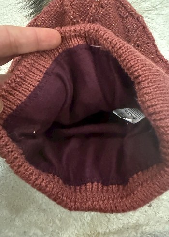 Koyu tarçın renkli Kürklü Kadın Bere - Görsel 3