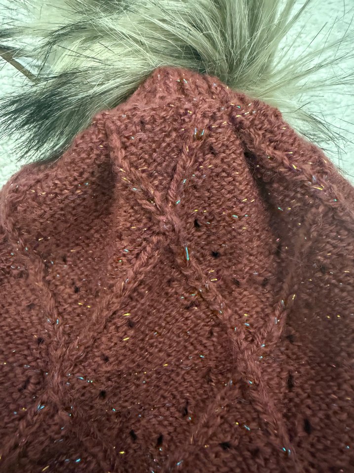 Koyu tarçın renkli Kürklü Kadın Bere - Görsel 2