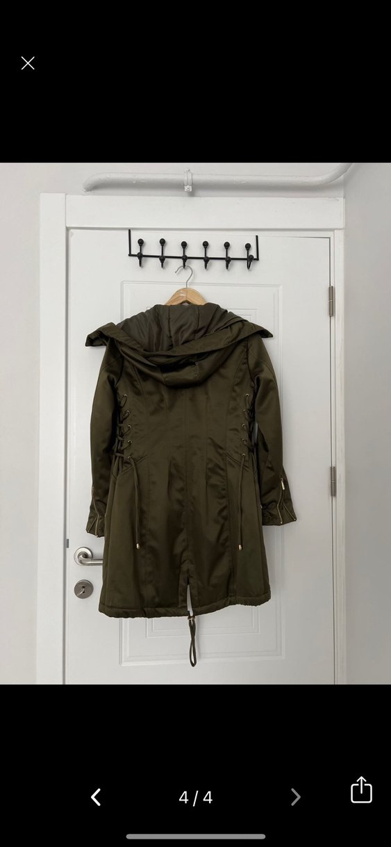 Kadın Haki Uzun Fermuarlı Parka - Görsel 4