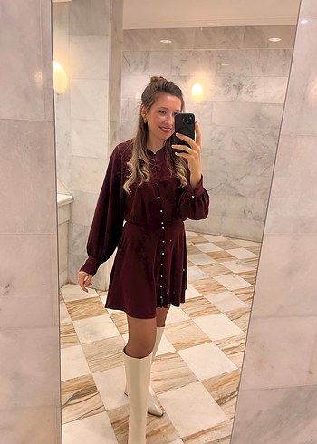 Bordo Uzun Kollu elbise - Görsel 2