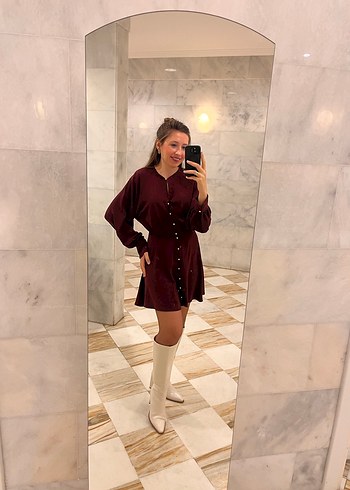 Bordo Uzun Kollu elbise - Görsel 3