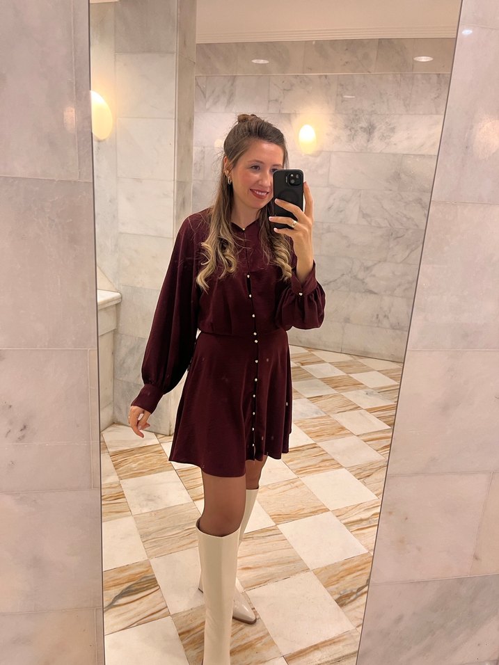 Bordo Uzun Kollu elbise - Görsel 2