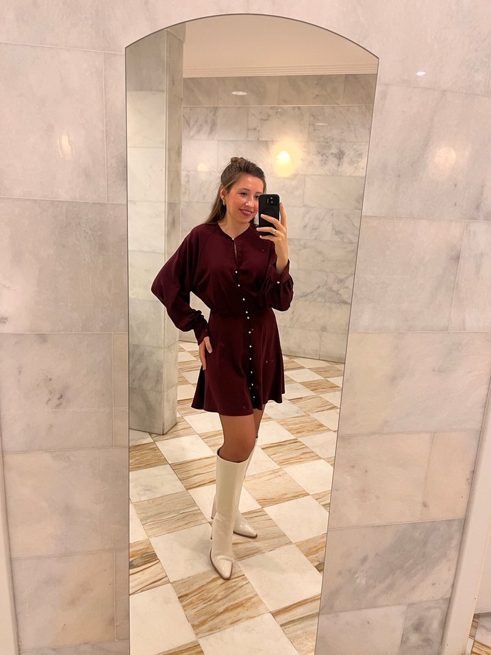 Bordo Uzun Kollu elbise - Görsel 3