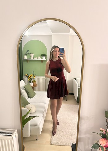 Bordo kadife elbise - Görsel 3