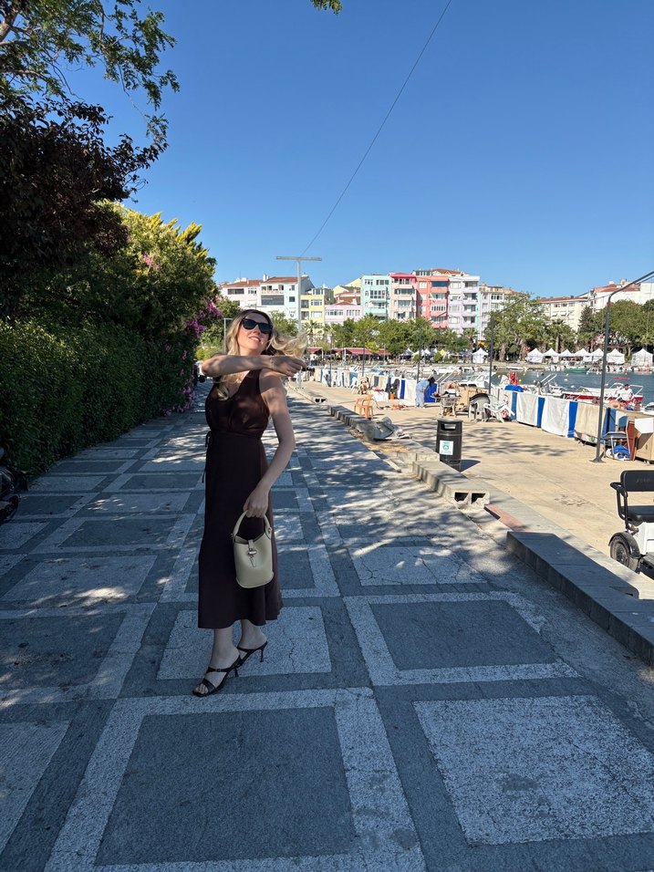 Kahverengi Midi Elbise - Görsel 5