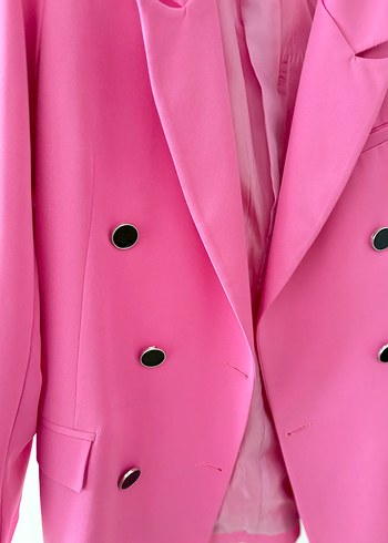 Düğmeli Pembe Kadın Blazer Ceket - Görsel 4