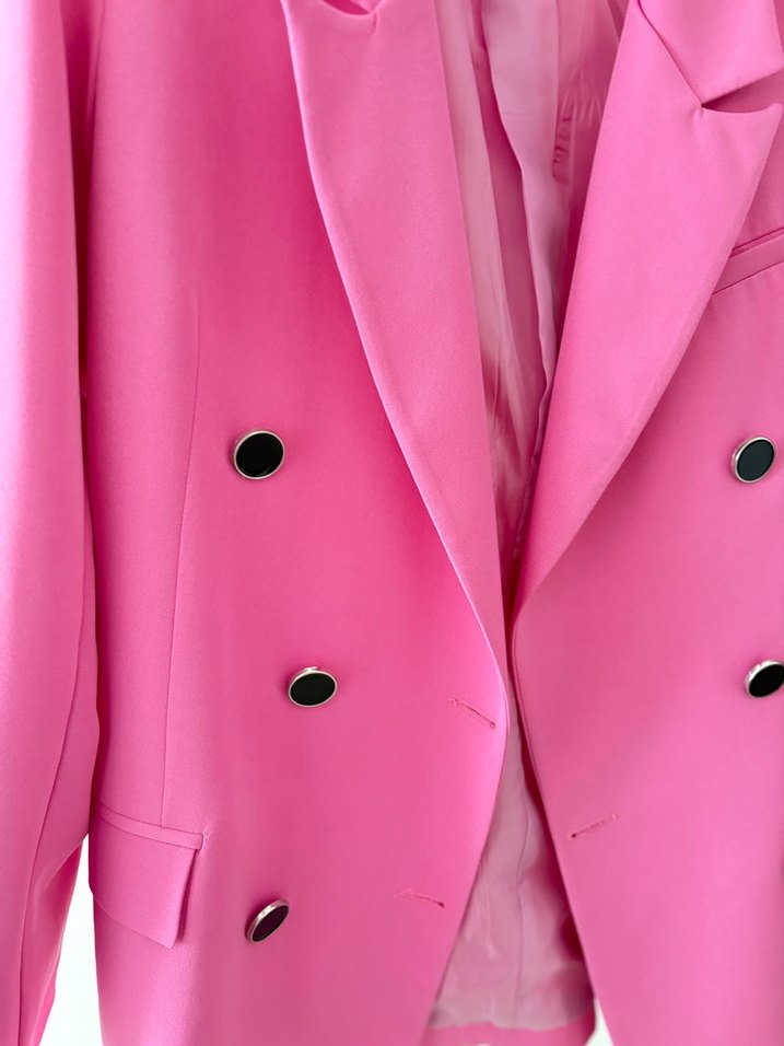 Düğmeli Pembe Kadın Blazer Ceket - Görsel 4