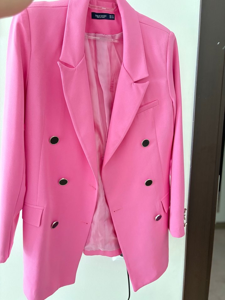Düğmeli Pembe Kadın Blazer Ceket - Görsel 3