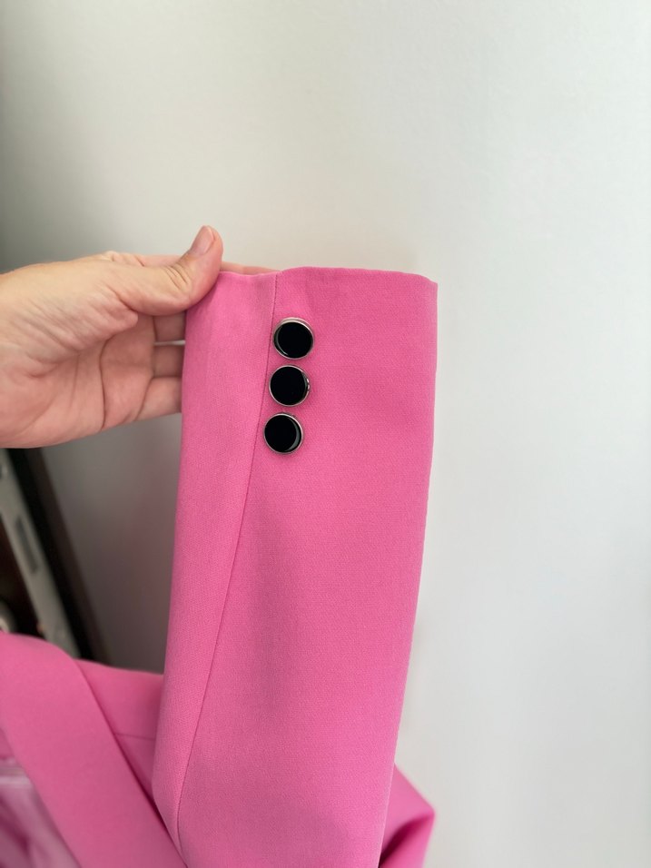 Düğmeli Pembe Kadın Blazer Ceket - Görsel 5
