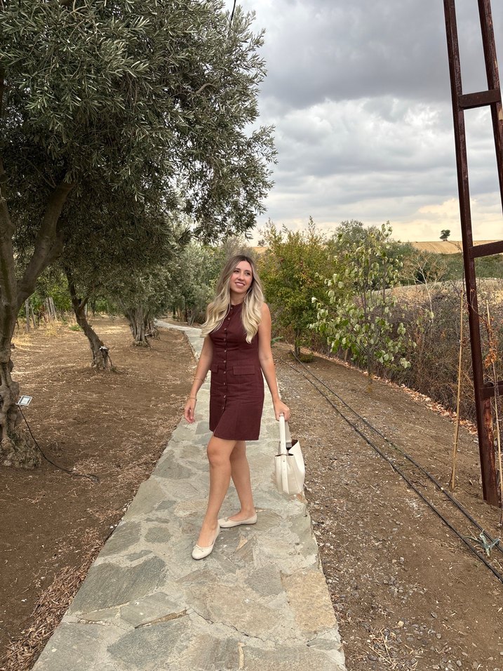 Düğmeli Kahverengi Deri Midi Elbise - Görsel 2