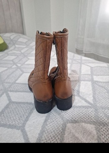 Kahverengi Deri Kadın Botlar Blok Topuklu - Görsel 6